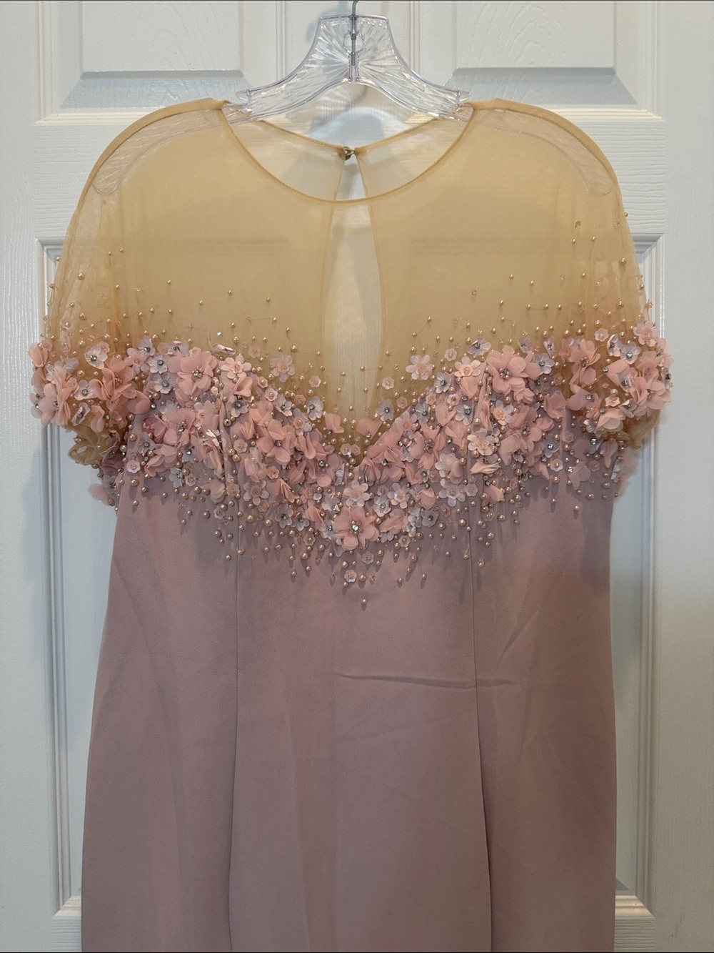 Mac Duggal 11867 Pink Crepe Mermaid Gown With Beaded Illusion Neck Size 14 NWT - Picture 6 of 10